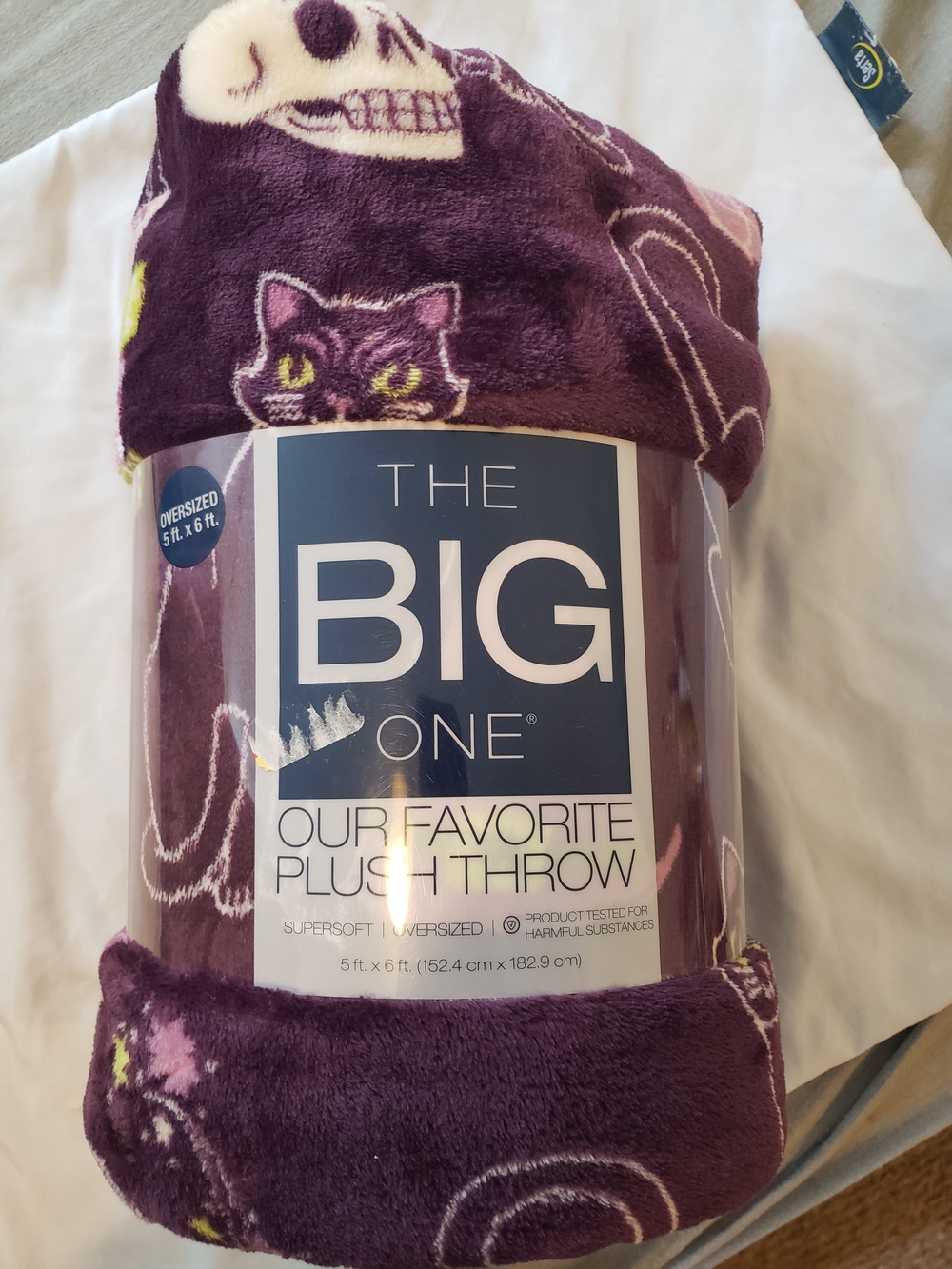 The Big One Plum Cat & Skull Halloween Plush Throw Blanket